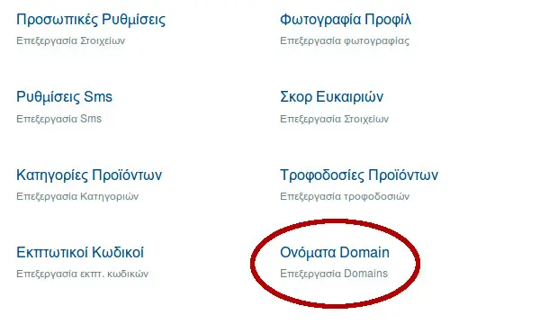 εισάγετε το όνομα domain στη πλατφόρμα κατασκευή e-shop vontikakis